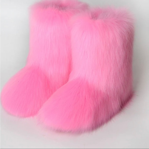 Women’s winter fluffy faux fox far plush warm snow boots luxury footwear girls - Picture 1 of 5